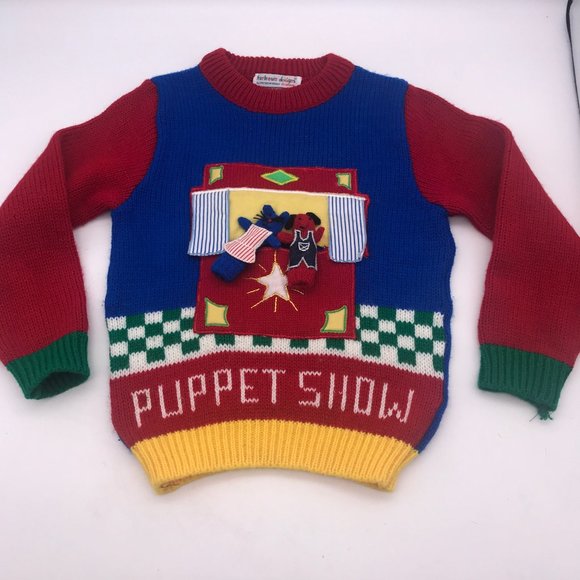 Harlequin Designs Vintage Puppet Show Sweater EUC - Picture 1 of 9
